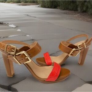 Antonio Melani woman’s orange and brown leather 4” high heels shoes size 6